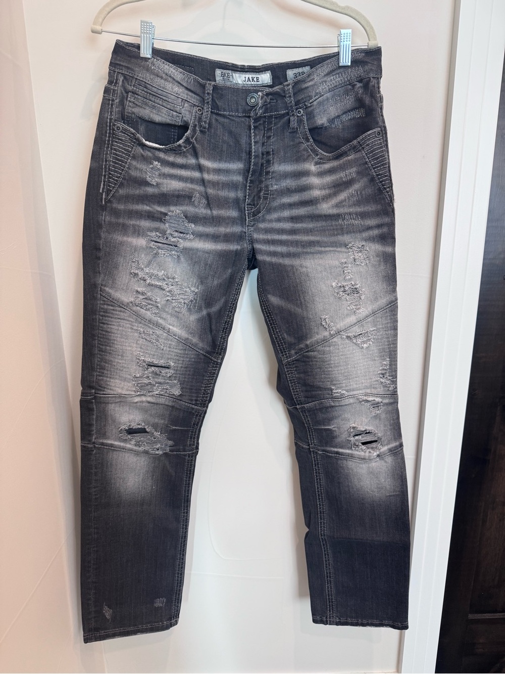 BKE Jake Men's Ripped Washed Black Skinny Jeans